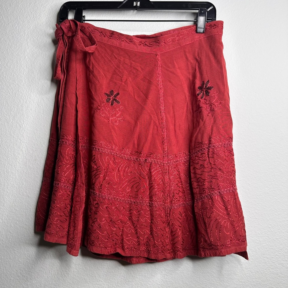 VTG Nirvana Embroidered Wrap Skirt Boho Floral Rayon Free Size Made in India